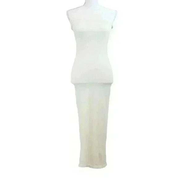 Long Cream Strapless Stretchy Tube Dress w/Lined Bra Size Medium - Picture 1 of 6